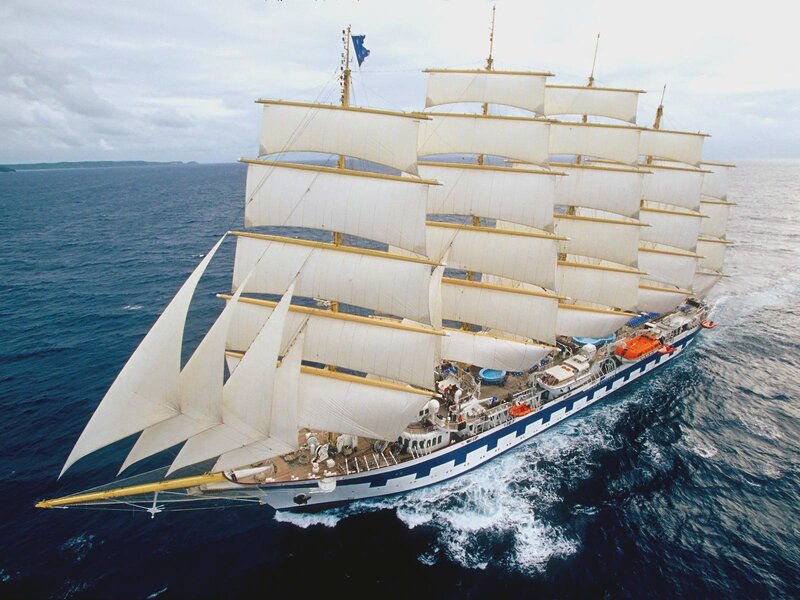 Sailing Ship at Sea — Blue, Serene, Afternoon