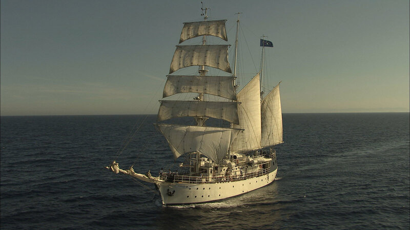 Sailing Ship at Sea — Blue, Serene