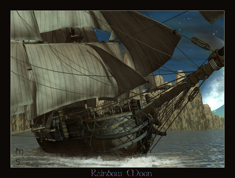 Sailing Ship at Sea — Brown, Dramatic, Night
