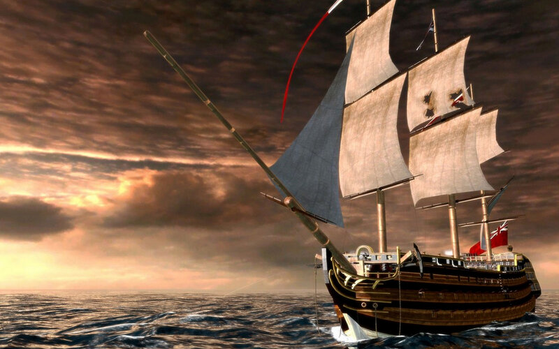 Sailing Ship at Sea — Brown, Dramatic