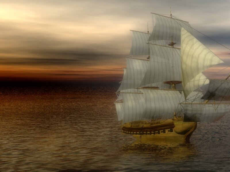 Sailing Ship at Sea — Brown, Serene
