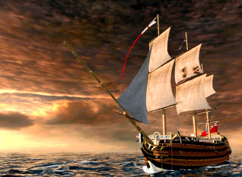 Sailing Ship at Sea — Brown