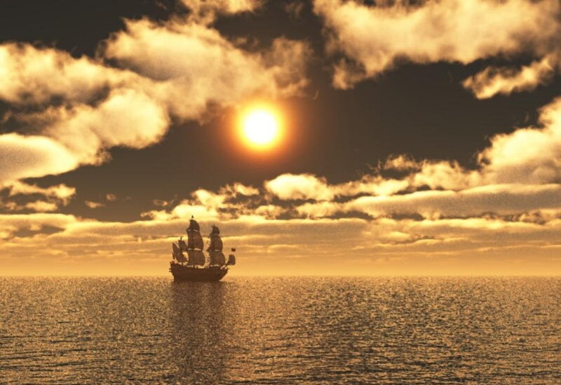 Sailing Ship at Sea — Gold