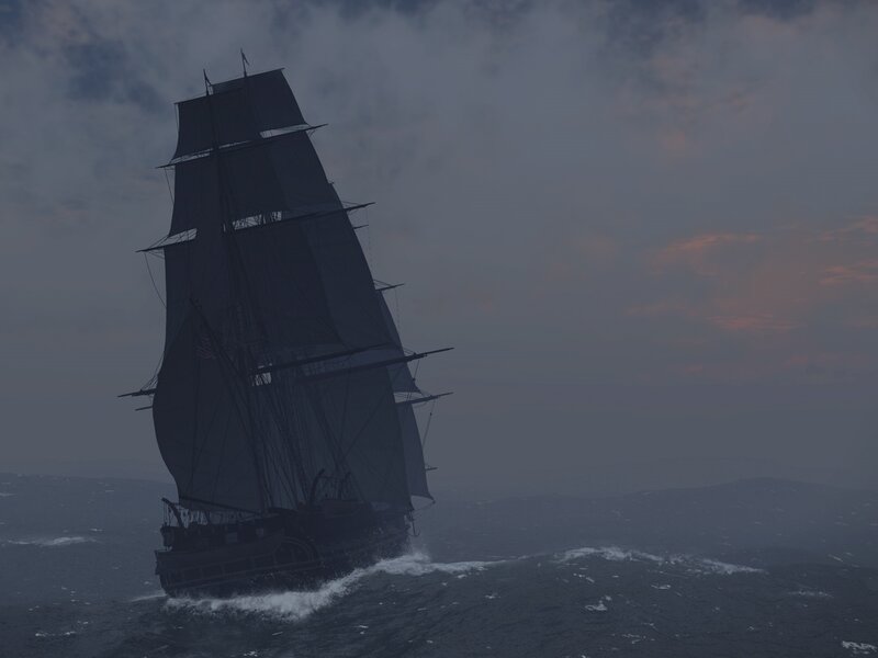 Sailing Ship at Sea — Gray, Dramatic, Night