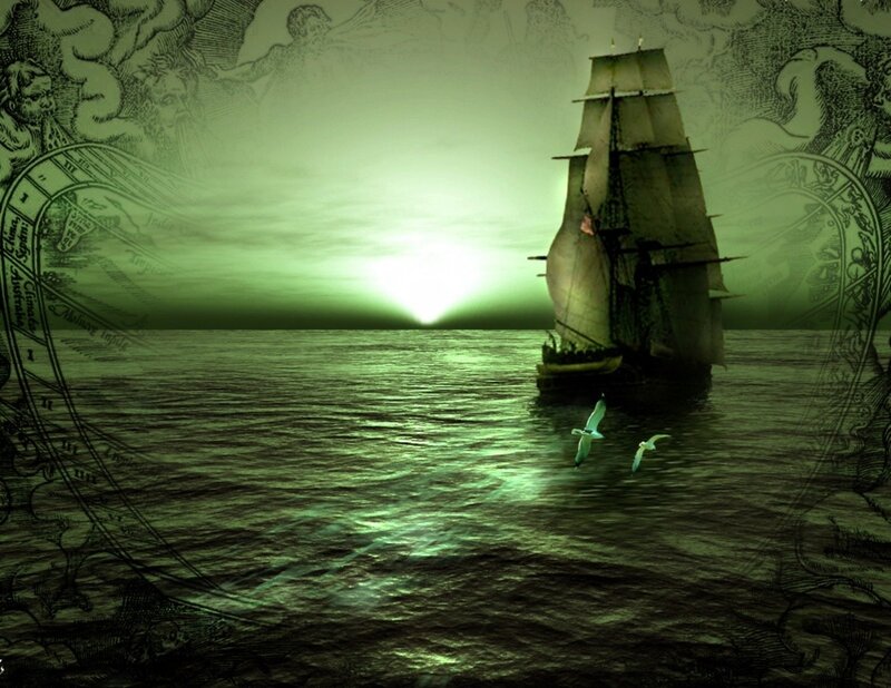 Sailing Ship at Sea — Green