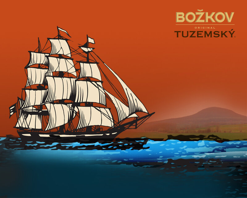 Sailing Ship at Sea — Orange, Dramatic, Sunset, Illustration