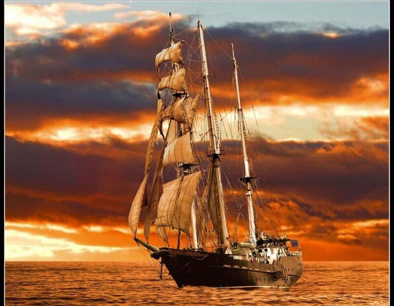 Sailing Ship at Sea — Orange