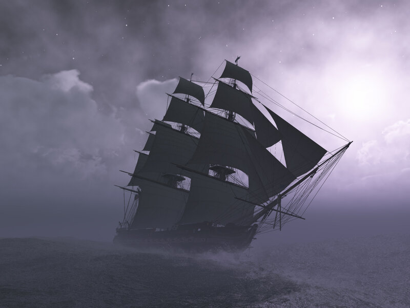 Sailing Ship at Sea — Purple, Dramatic, Night