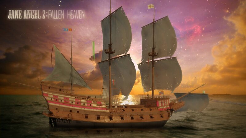 Sailing Ship at Sea — Purple, Dramatic, Sunset