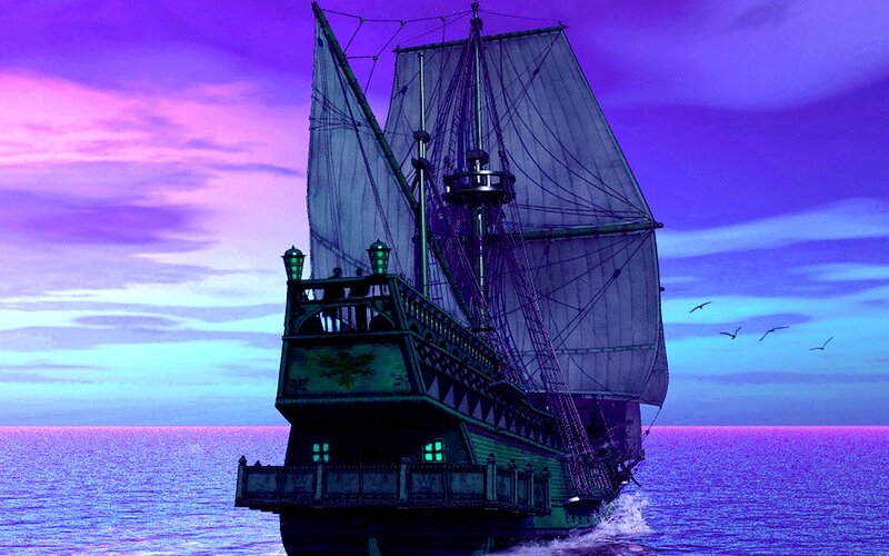 Sailing Ship at Sea — Purple, Dramatic