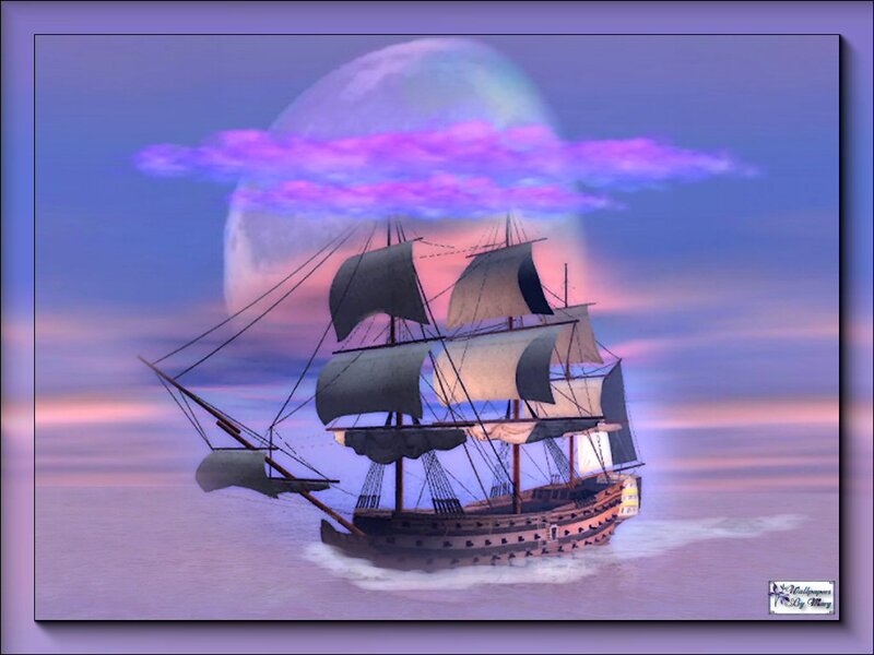 Sailing Ship at Sea — Purple, Serene