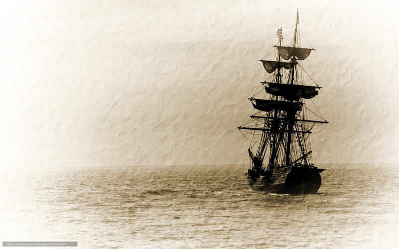 Sailing Ship at Sea — Sepia, Serene
