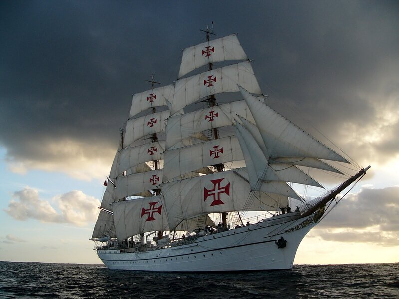Sailing Ship at Sea — White, Dramatic