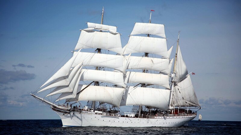 Sailing Ship at Sea — White, Serene, Afternoon, Photograph, Sails