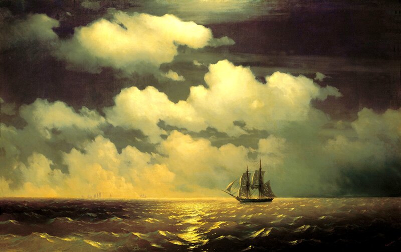 Sailing Ship at Sea — Yellow, Dramatic