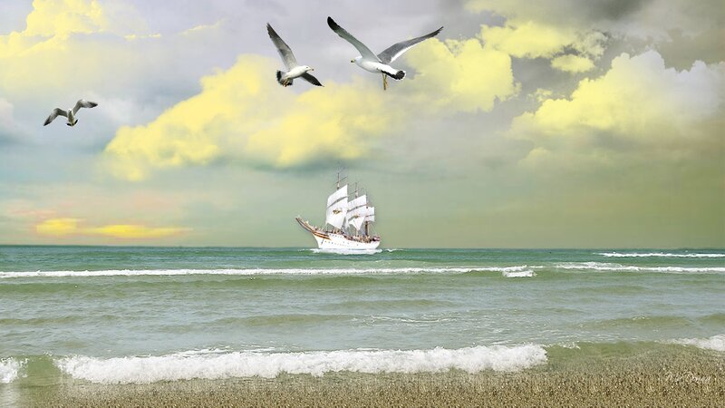 Sailing Ship at Sea — Yellow