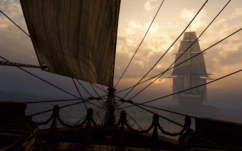 sailing ship at sunset