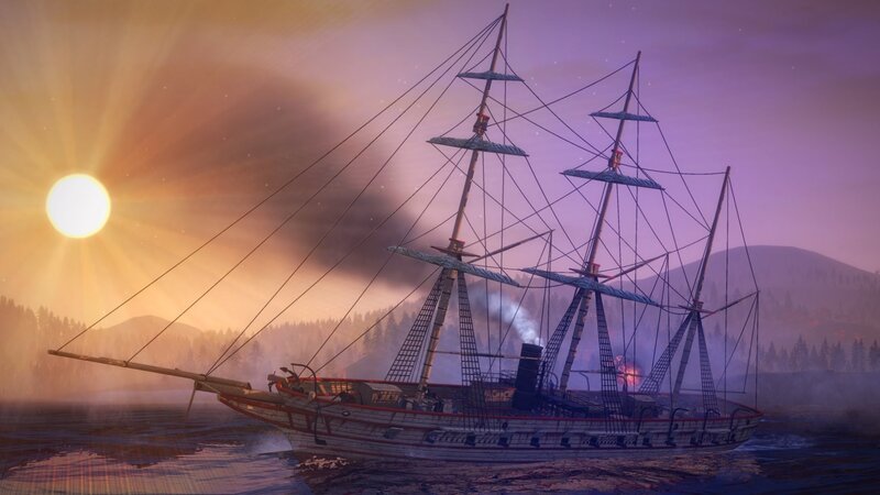 sailing ship at sunset