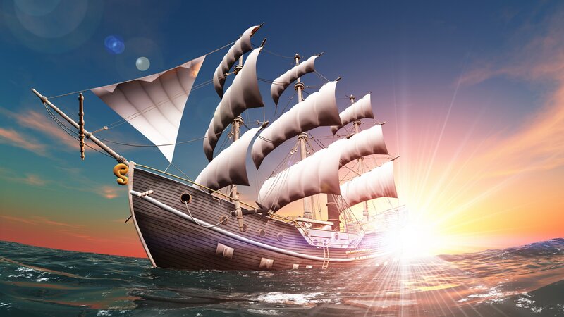 sailing ship at sunset