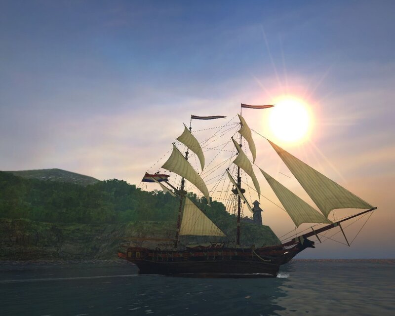 sailing ship at sunset