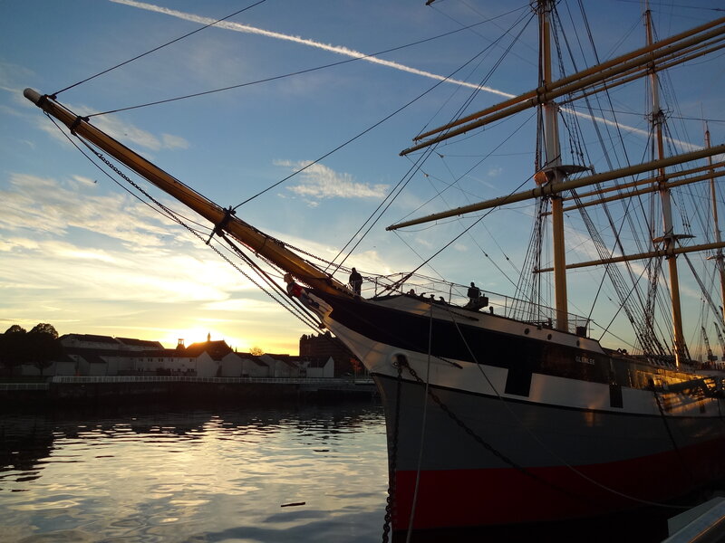 Sailing Ship at Sunset — Blue, Serene, Photograph, Harbor