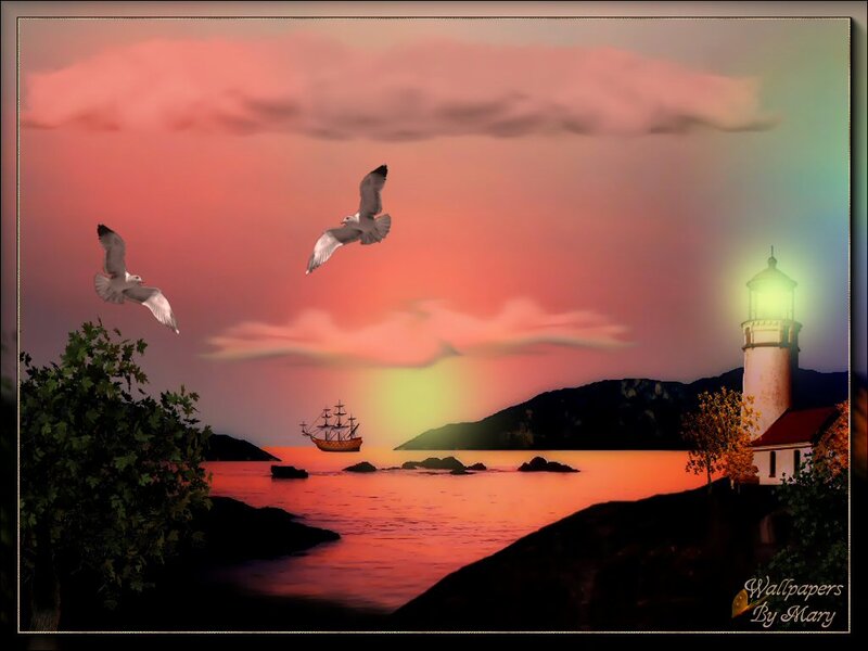 Sailing Ship at Sunset — Pink, Serene