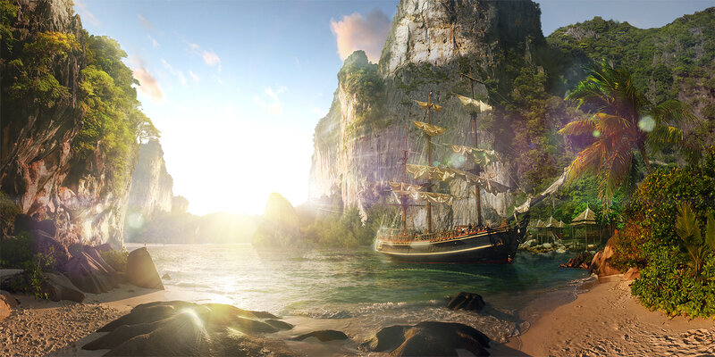 Sailing Ship in Bay — Green