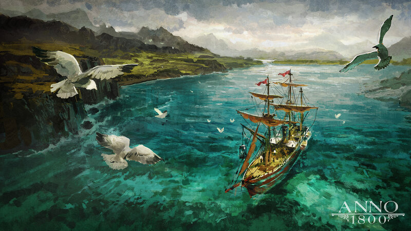 Sailing Ship in Bay — Teal