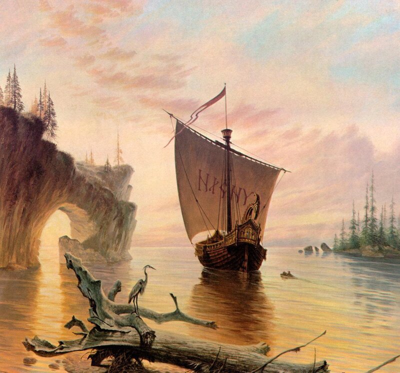 Sailing Ship in Bay — Yellow
