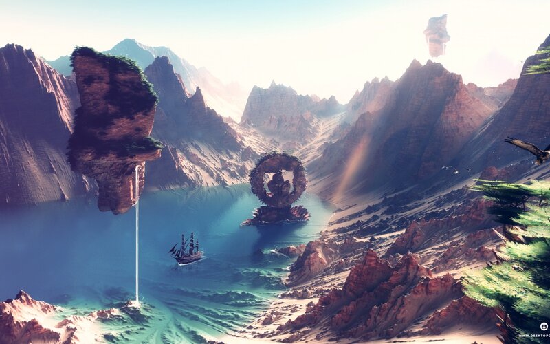 Sailing Ship in Canyon