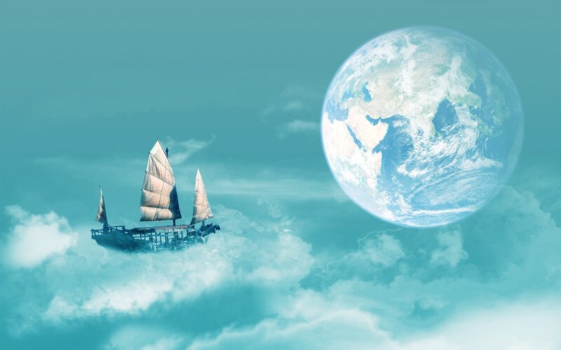 sailing ship in clouds