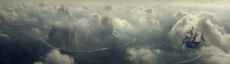 Sailing Ship in Clouds — Gray, Dramatic