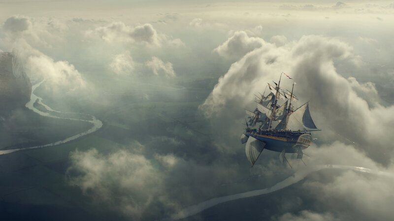Sailing Ship in Clouds — Gray