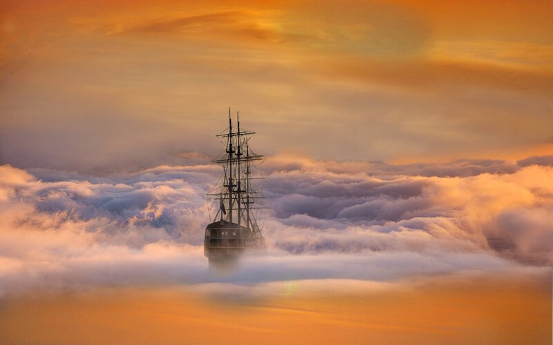 Sailing Ship in Clouds — Orange