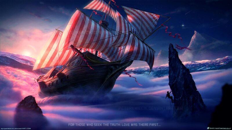 Sailing Ship in Clouds — Purple, Dramatic