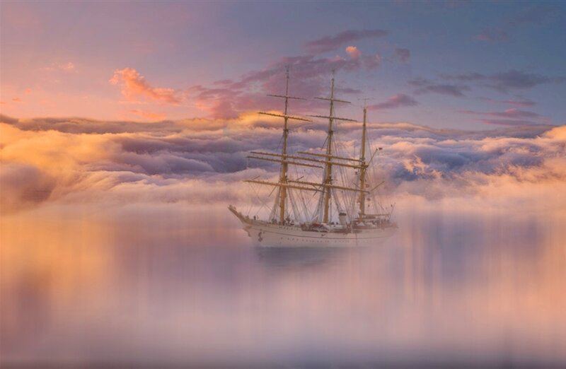 Sailing Ship in Clouds — Purple