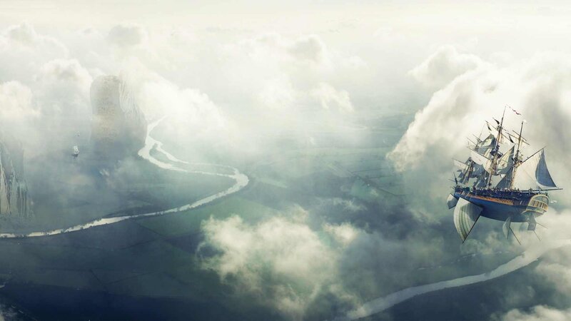 Sailing Ship in Clouds — White
