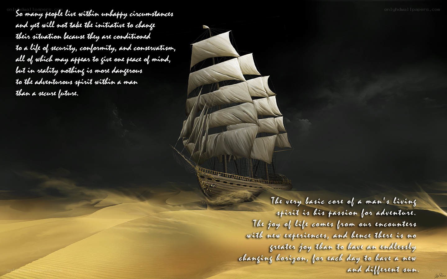 Sailing ship in desert