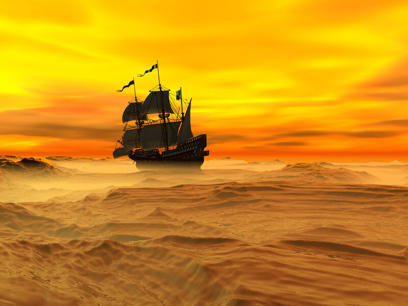 Sailing Ship in Desert — Orange