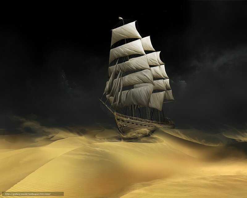 sailing ship in desert