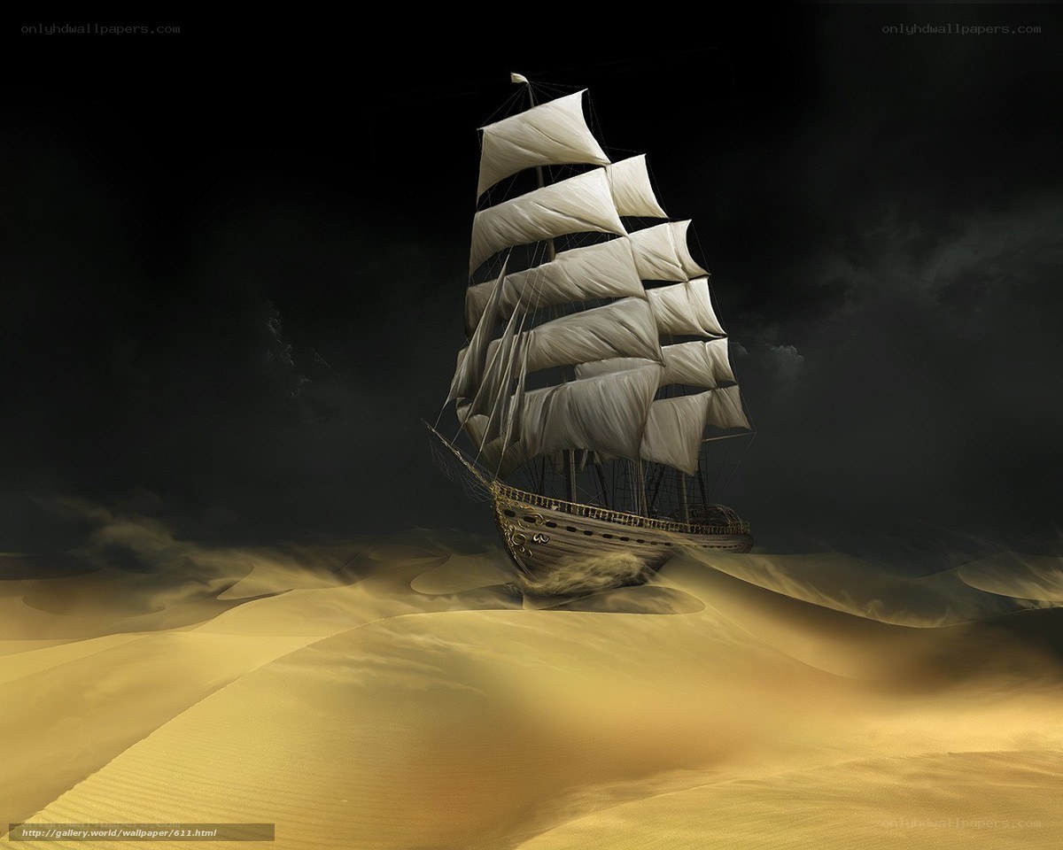 sailing ship in desert