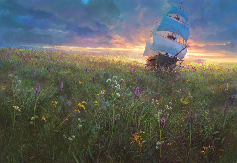 Sailing Ship in Field