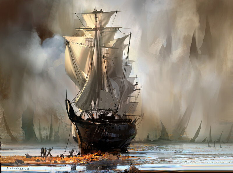 Sailing Ship in Fog — Brown