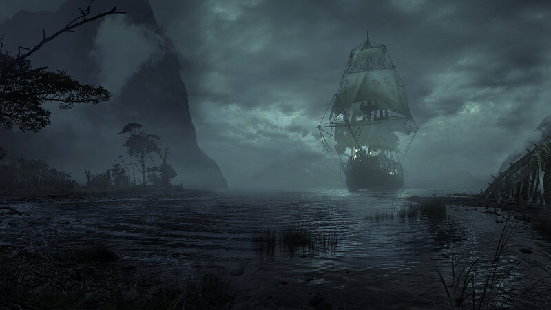 Sailing Ship in Fog — Dark Blue