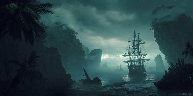 Sailing Ship in Fog — Green
