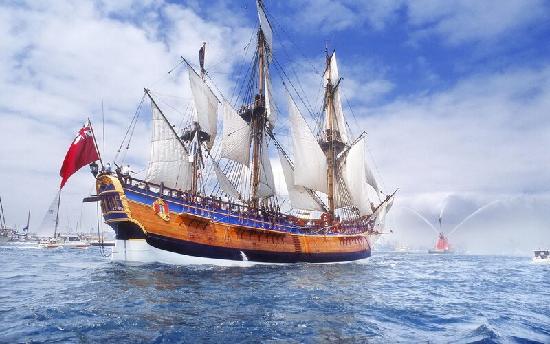 Sailing ship in harbor