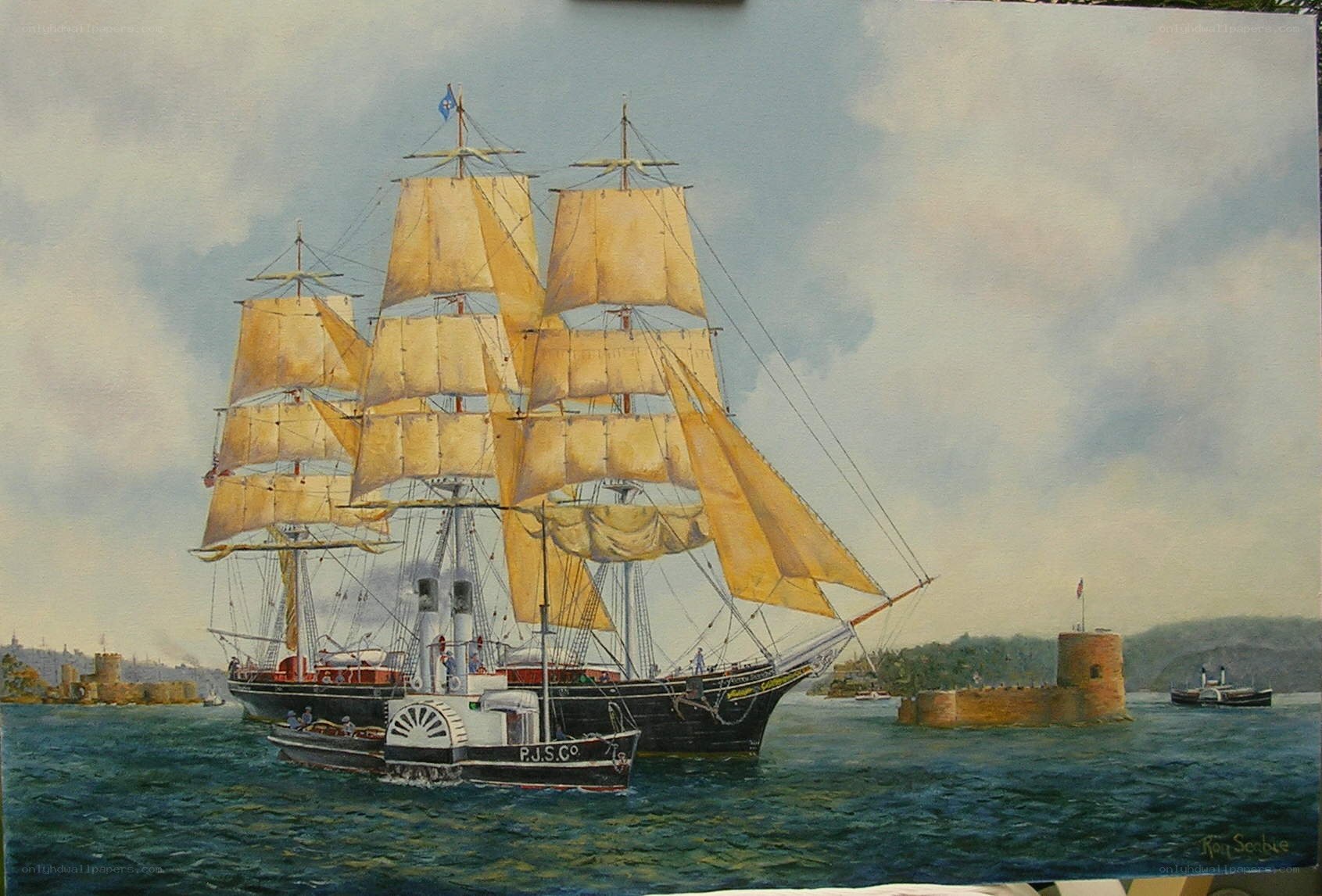 Sailing ship in harbor