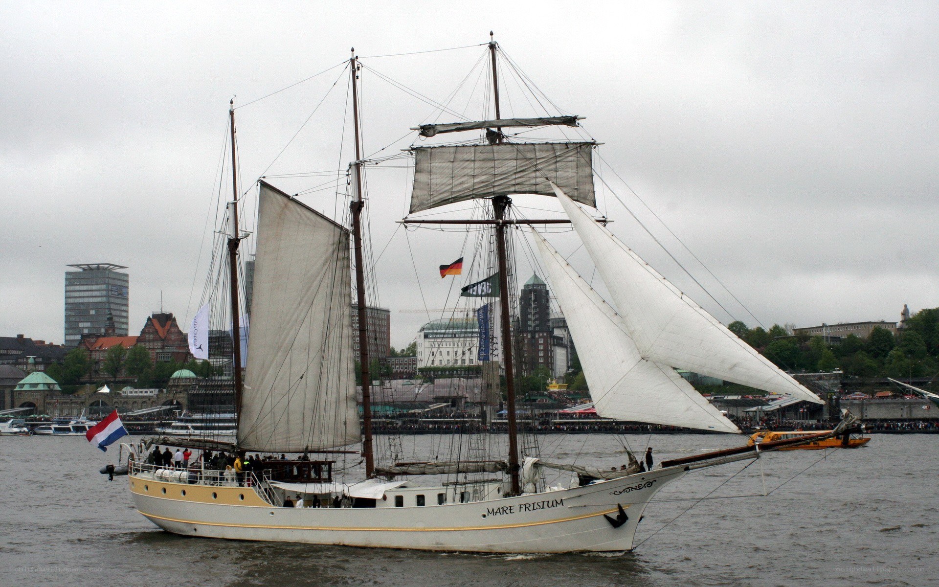 Sailing ship in harbor