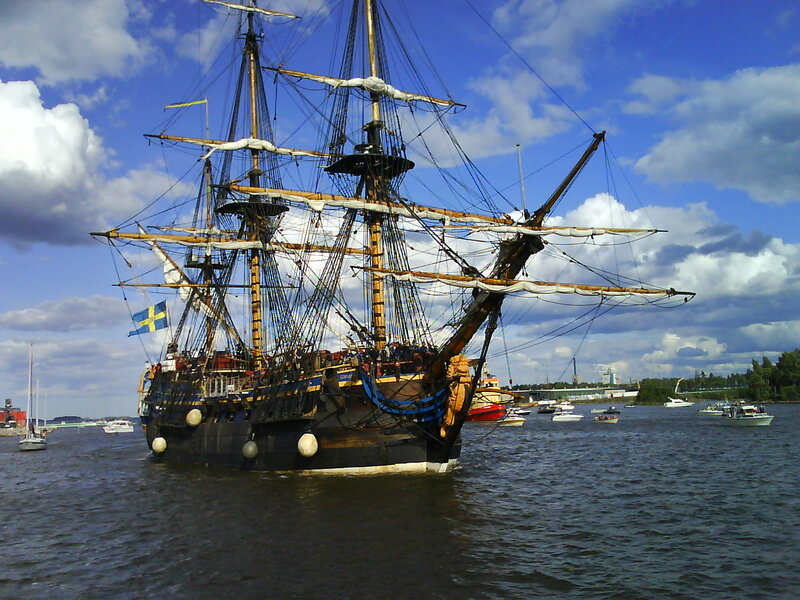 Sailing Ship in Harbor — Blue, Dramatic, Afternoon, Photograph