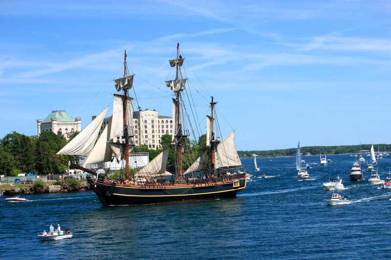 Sailing Ship in Harbor — Blue, Serene